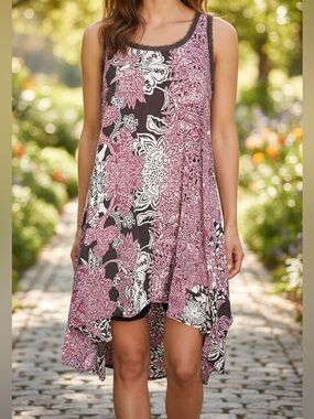 Free People Y2K Boho Trapeze Dress Small High Low Floral Swing